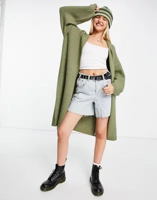 Miss Selfridge Khaki Balloon Sleeve Maxi Cardigan | ASOS (Global)