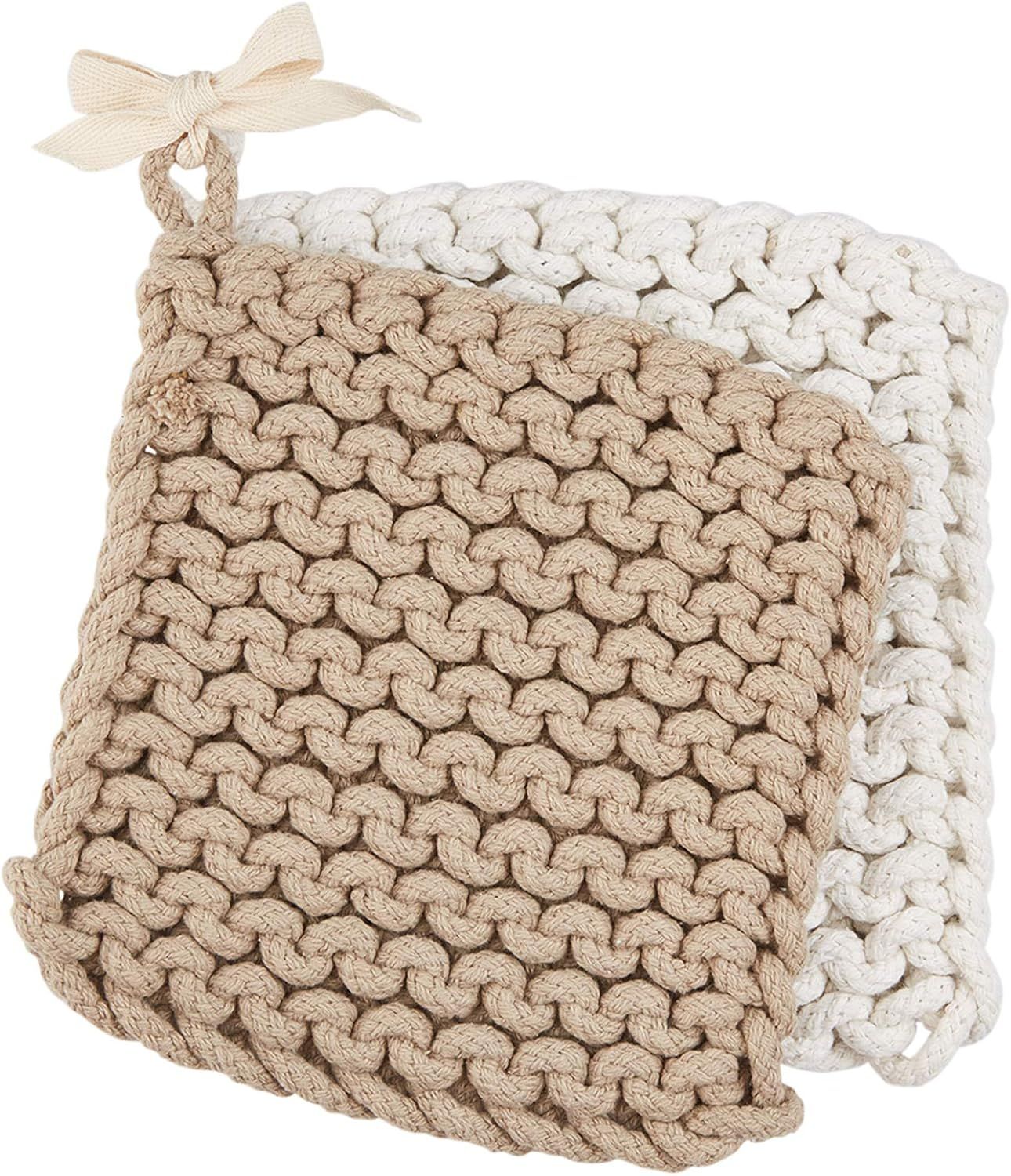 Mud Pie Crocheted Pot Holders, Taupe (8"" x 8""") | Amazon (US)