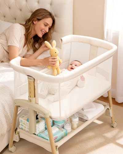 3 in 1 Baby Bassinet with Wheels, Bedside Bassinet Sleeper for Newborn, Portable Baby Crib with 7... | Amazon (US)