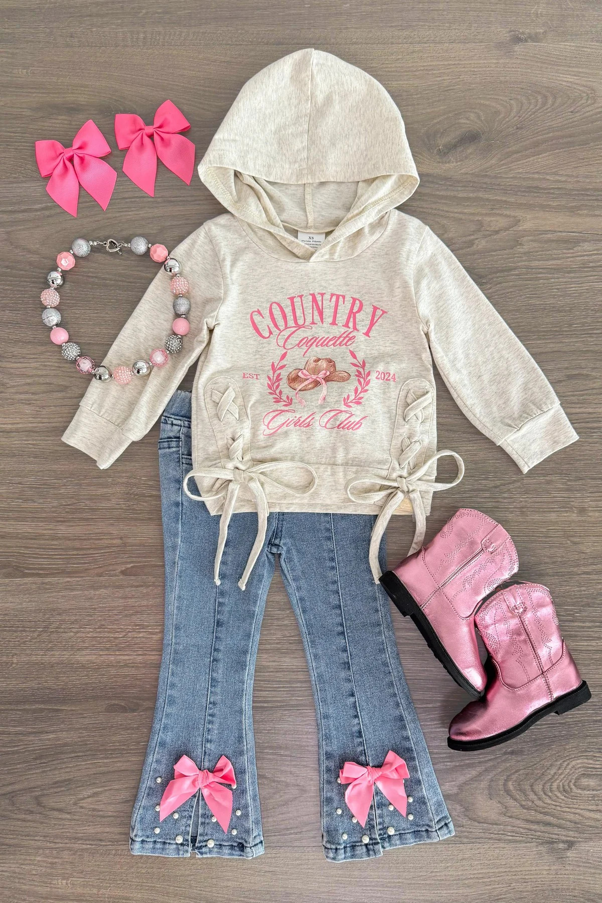 "Country Coquette Girls Club" Denim Flare Set | Sparkle In Pink