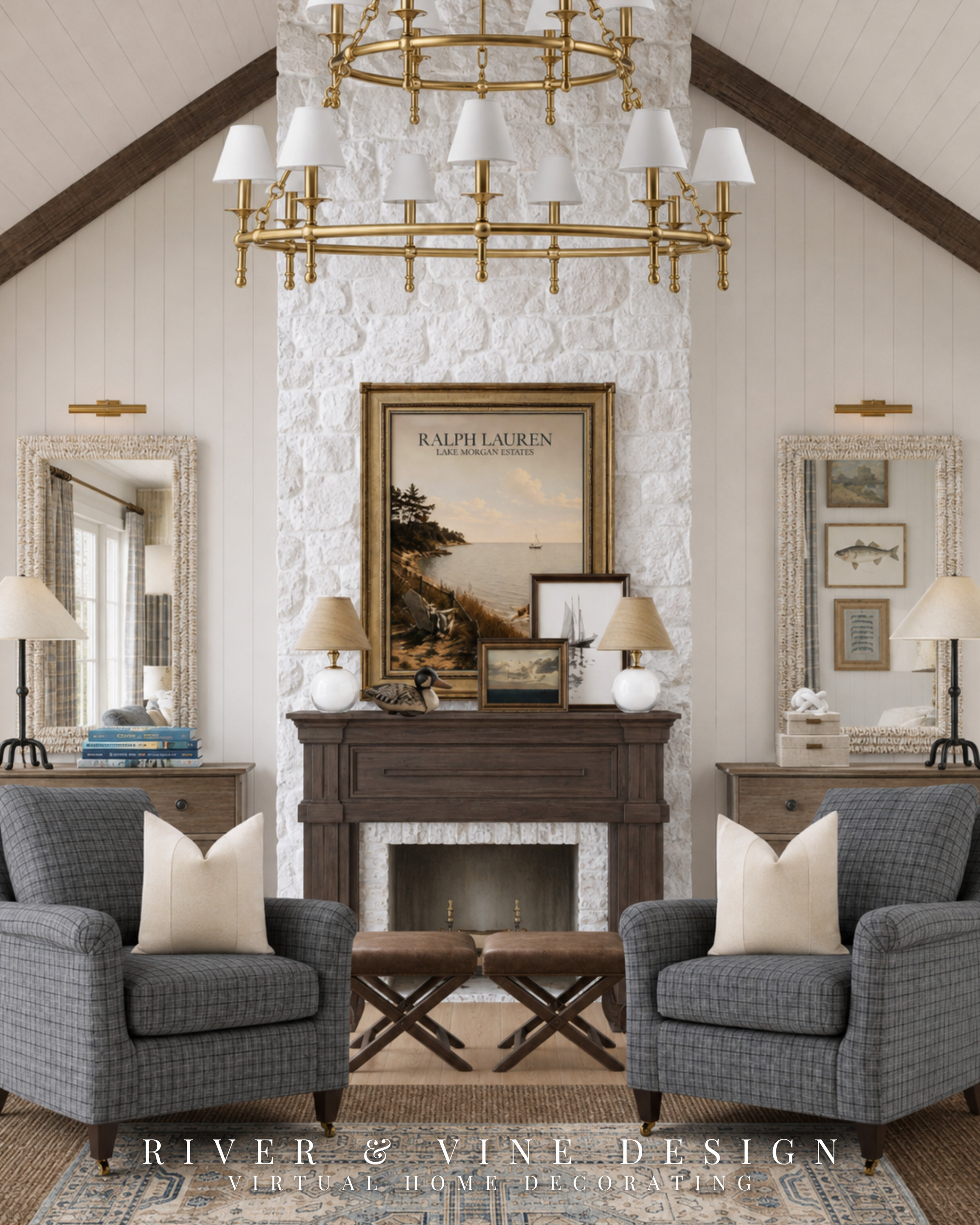 The Ralph Lauren lake house aesthetic is less about one statement piece and more about creating a room that feels collected over time.

The white stone fireplace anchors the vaulted space, while plaid chairs, warm wood, framed artwork, and traditional brass lighting add understated heritage character. Symmetry keeps the room polished, but the layered mantel and varied accessories prevent it from feeling overly formal or staged.

Ralph Lauren lake house aesthetic, vaulted living room decor, white stone fireplace ideas, plaid accent chairs, heritage-inspired interiors, traditional mantel styling, classic American home decor, collected living room style

I may receive a commission from purchases made through my links.
 

 #LTKHome