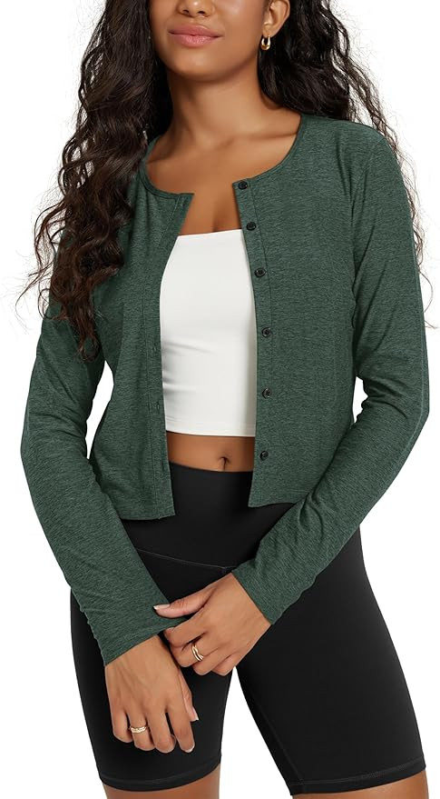 ODODOS Women's Cardigan - Ultra Soft Stratum Tech Performance Long Sleeve Crop UPF 50+ Button Dow... | Amazon (US)