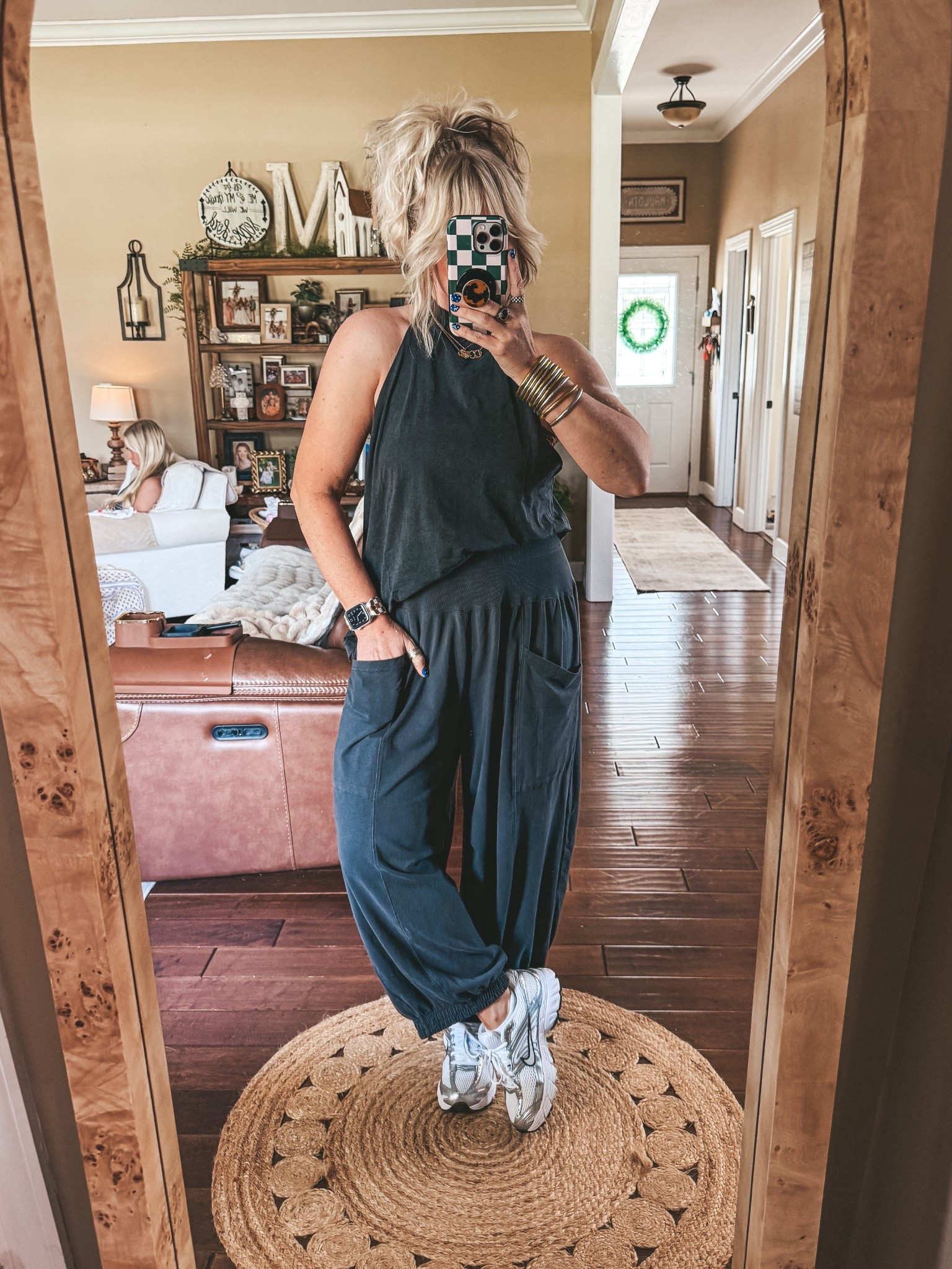 These pants are part of a long sleeve set. This tie in the back tank is perfect with them too! Looks like a set but it’s not. 😍

I’m wearing a small in the top and a medium in the pants set. 
#freepeople #freepeoplemovement  
