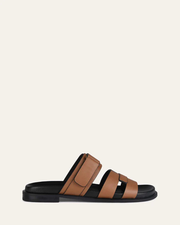HENDRIX FLAT SLIDES DARK TAN LEATHER | Jo Mercer (AU)