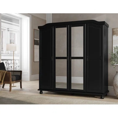 Kyle 100% Solid Wood 4-door Wardrobe Armoire with Mirrored Doors | Wayfair North America