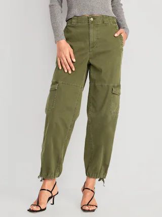 High-Waisted Barrel-Leg Cargo Ankle Pants | Old Navy (US)