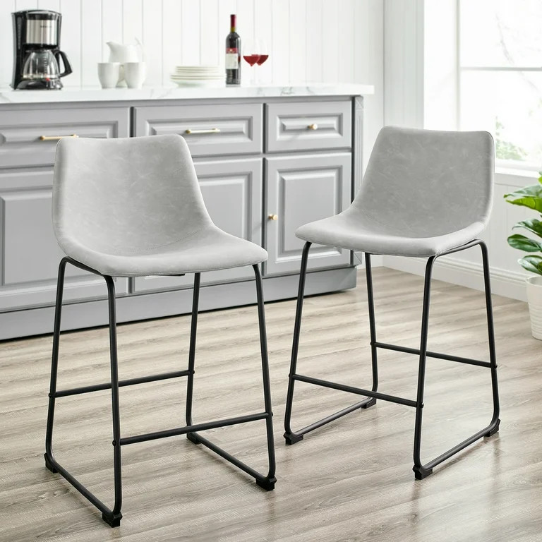 Worthington Full Back Faux Leather Counter Stools by River Street Designs, Set of 2, Grey | Walmart (US)