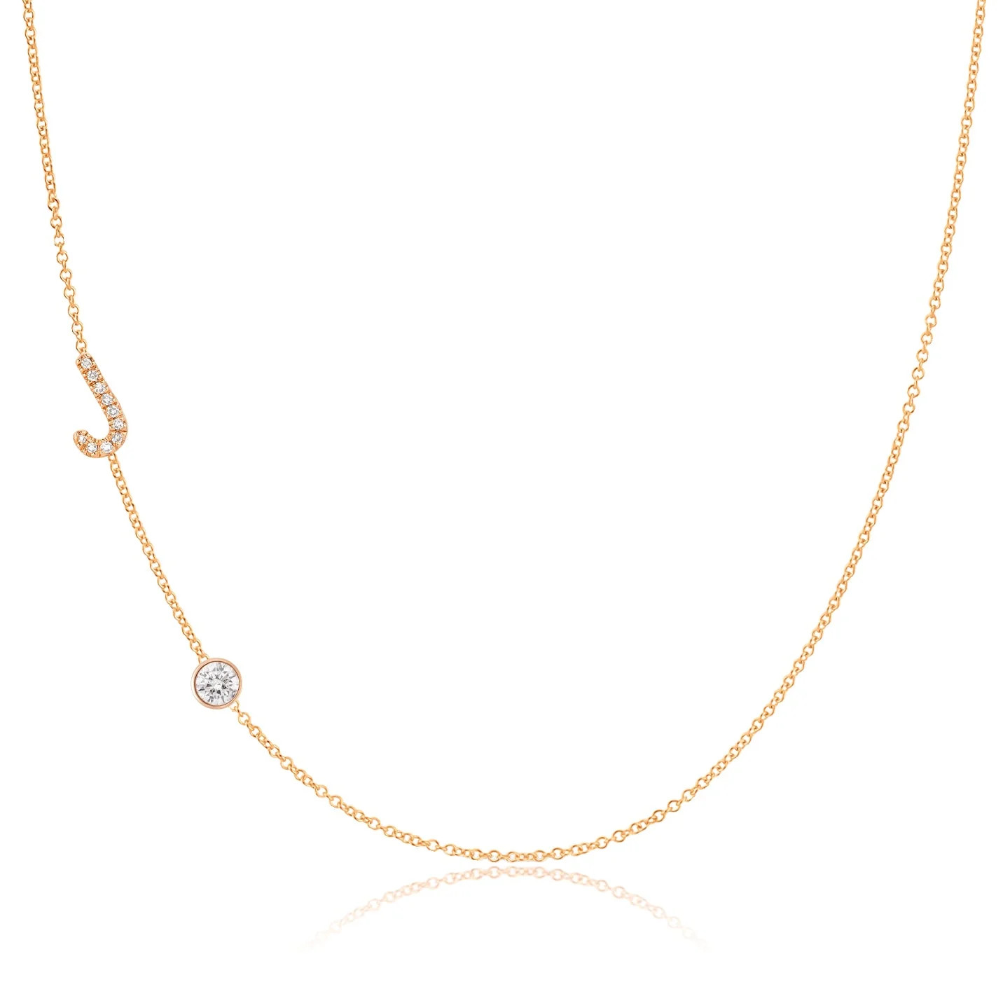 Pavé Monogram Necklace with Diamond Rose Gold | Maya Brenner