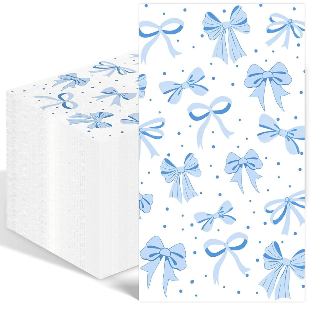 100PCS Blue Bow Napkins Disposable Hand Towels for Bathroom 3 Ply Decorative Bow Paper Napkins Bl... | Amazon (US)