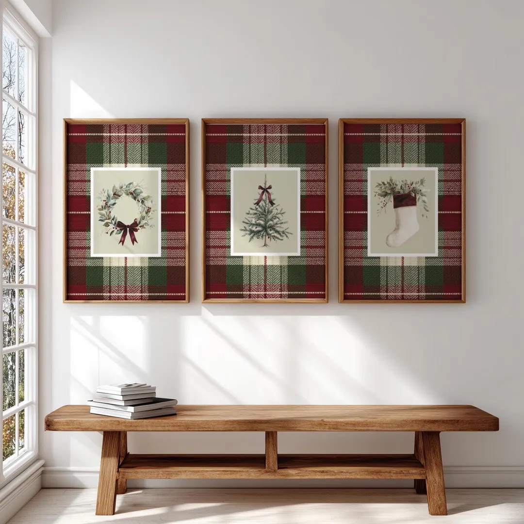 Rustic Christmas Wall Art Set of 4, Printable Farmhouse Decor, Cozy Woodland Prints, Vintage Tart... | Etsy (US)