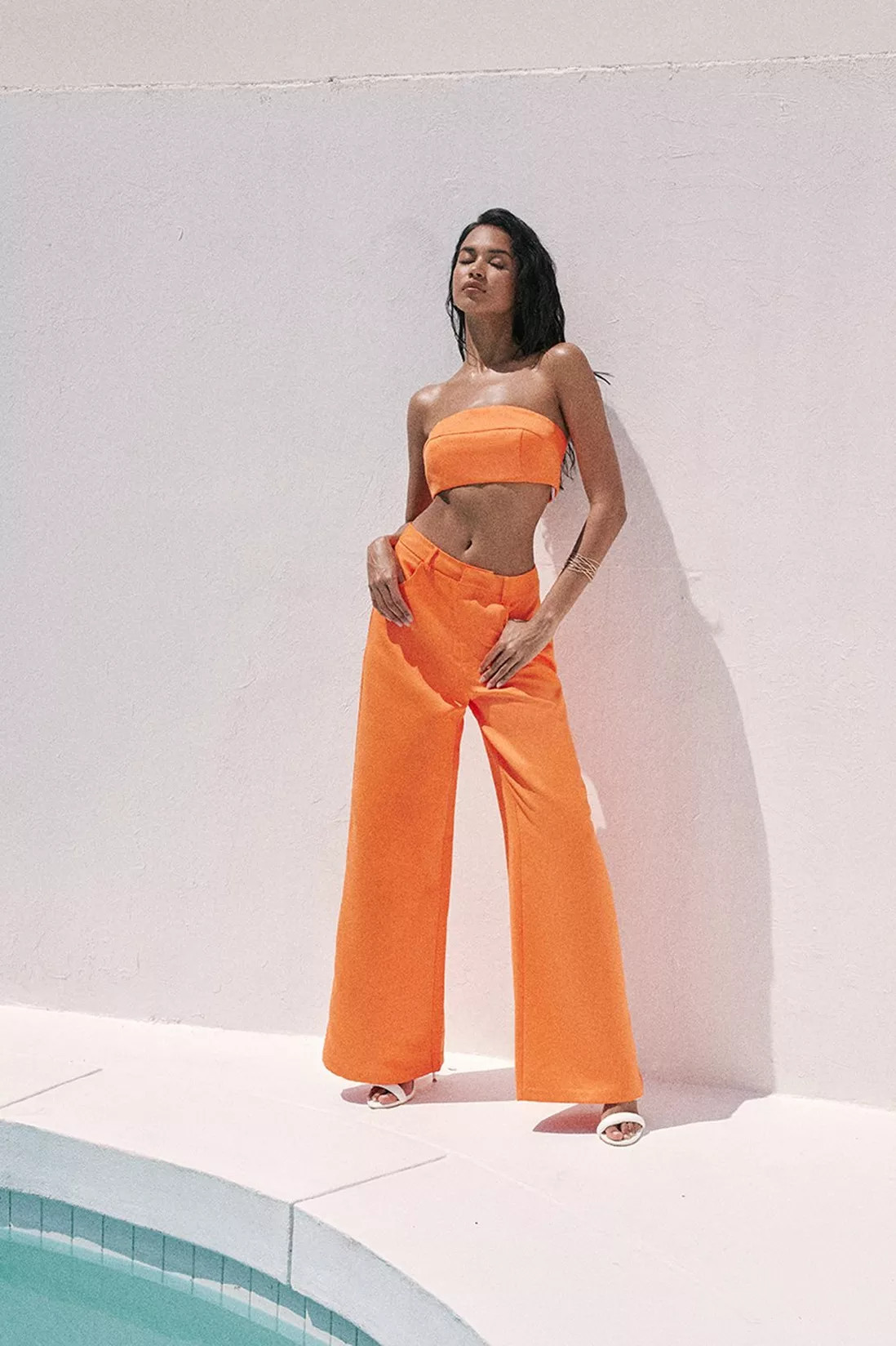 Trousers | Premium Tailored Satin High Waisted Wide Leg Trousers | MissPap | Miss Pap UK