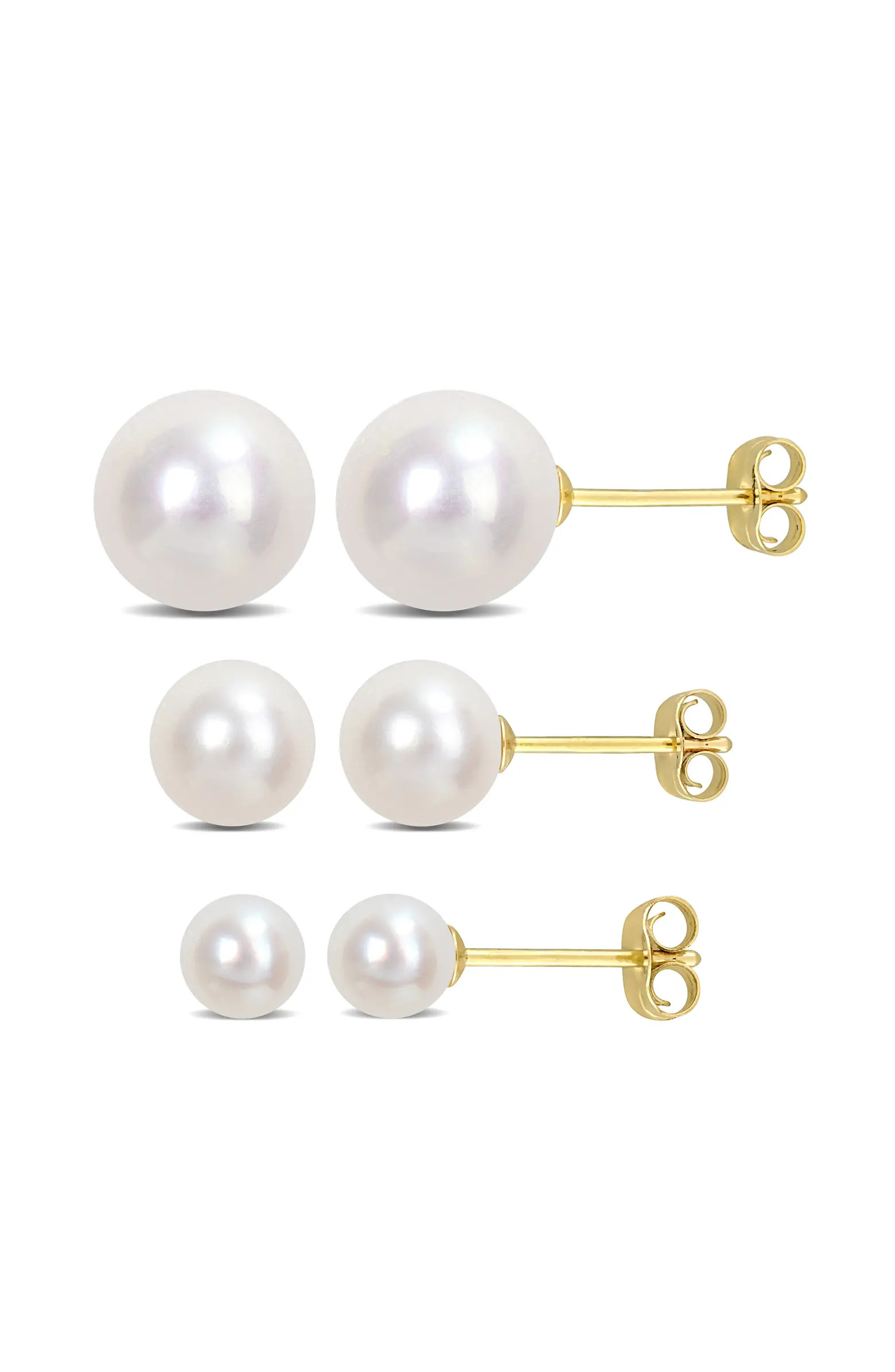 Cultured Pearl 3-Pair Stud Earrings Set 14k | Nordstrom