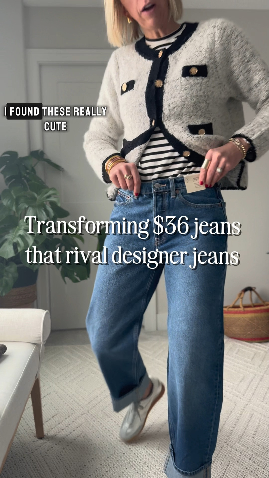 These wide leg jeans with a cuff are only $36 and look very similar to my citizens of humanity, baggy jeans… They fit true to size I’m 5’10” so if you’re a tall gal like me, they are perfect with flats, sneakers, a lower heel, or boot. Or if you’re petite wear them cuffed, as is 👍🏻

#LTKOver40 #LTKStyleTip #LTKFindsUnder50