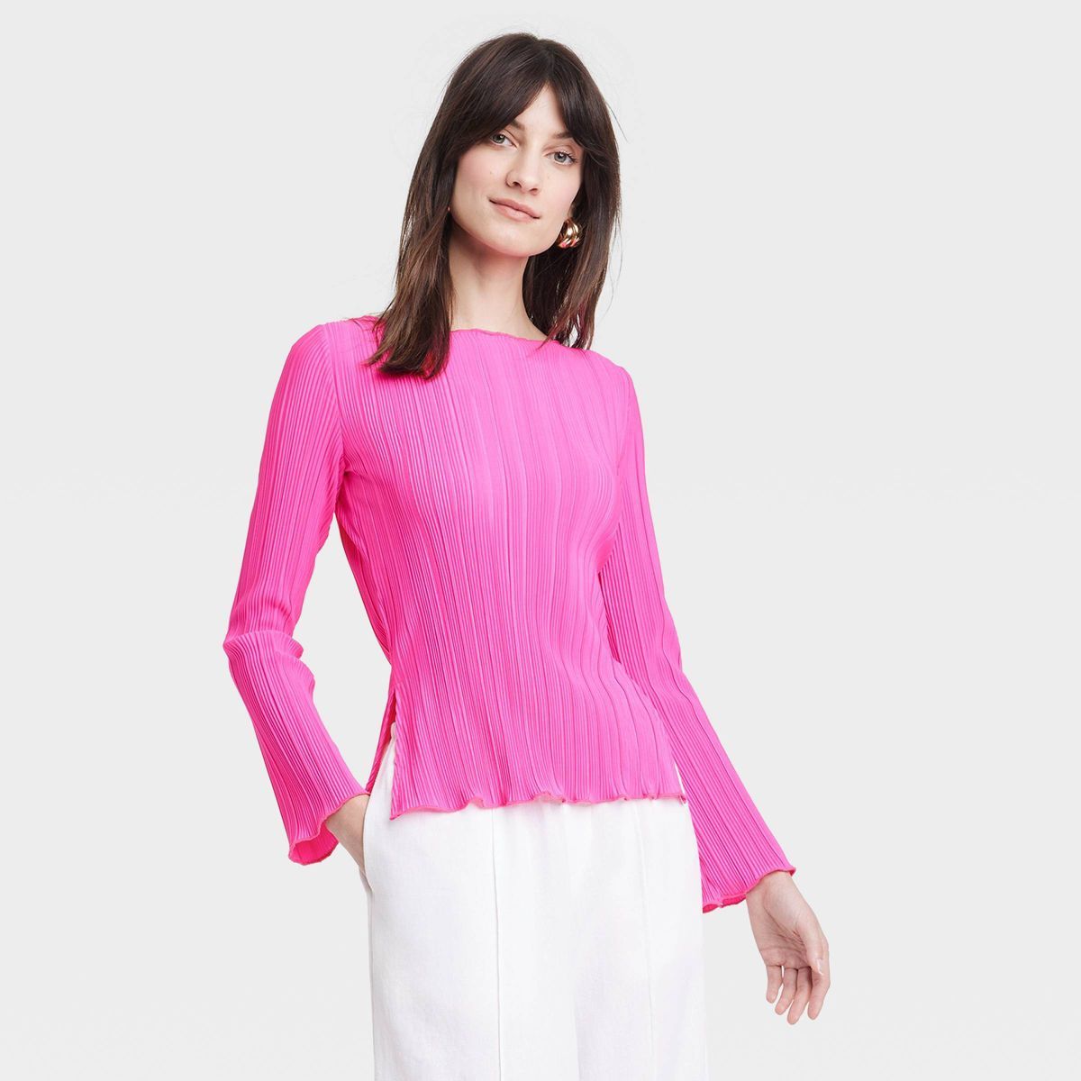 Women's Long Sleeve Plisse Top - A New Day™ | Target