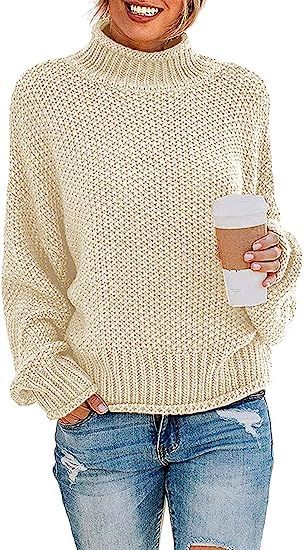 ZESICA Women's Turtleneck Batwing Sleeve Loose Oversized Chunky Knitted Pullover Sweater Jumper T... | Amazon (US)