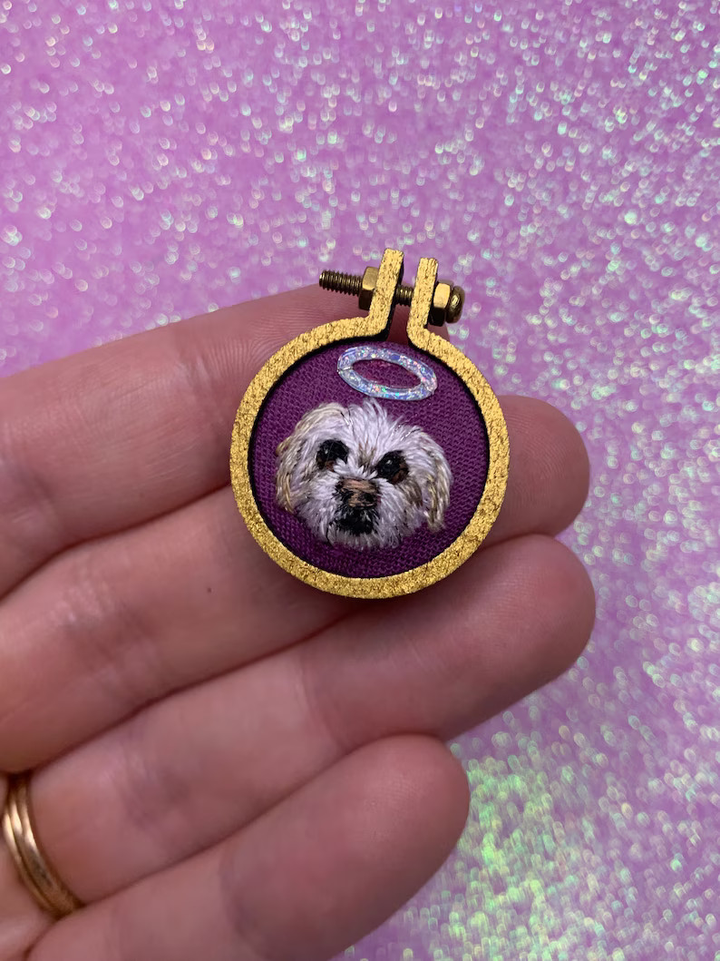 Custom Mini Embroidered Dog Pendant - Etsy | Etsy (US)