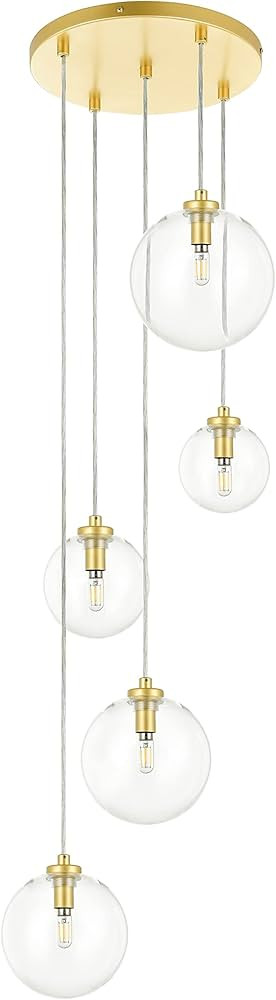 Onesto Lighting Trenton 5 Light Brass/Gold Chandelier with Clear Globe Glass - Ceiling Light - Pe... | Amazon (US)