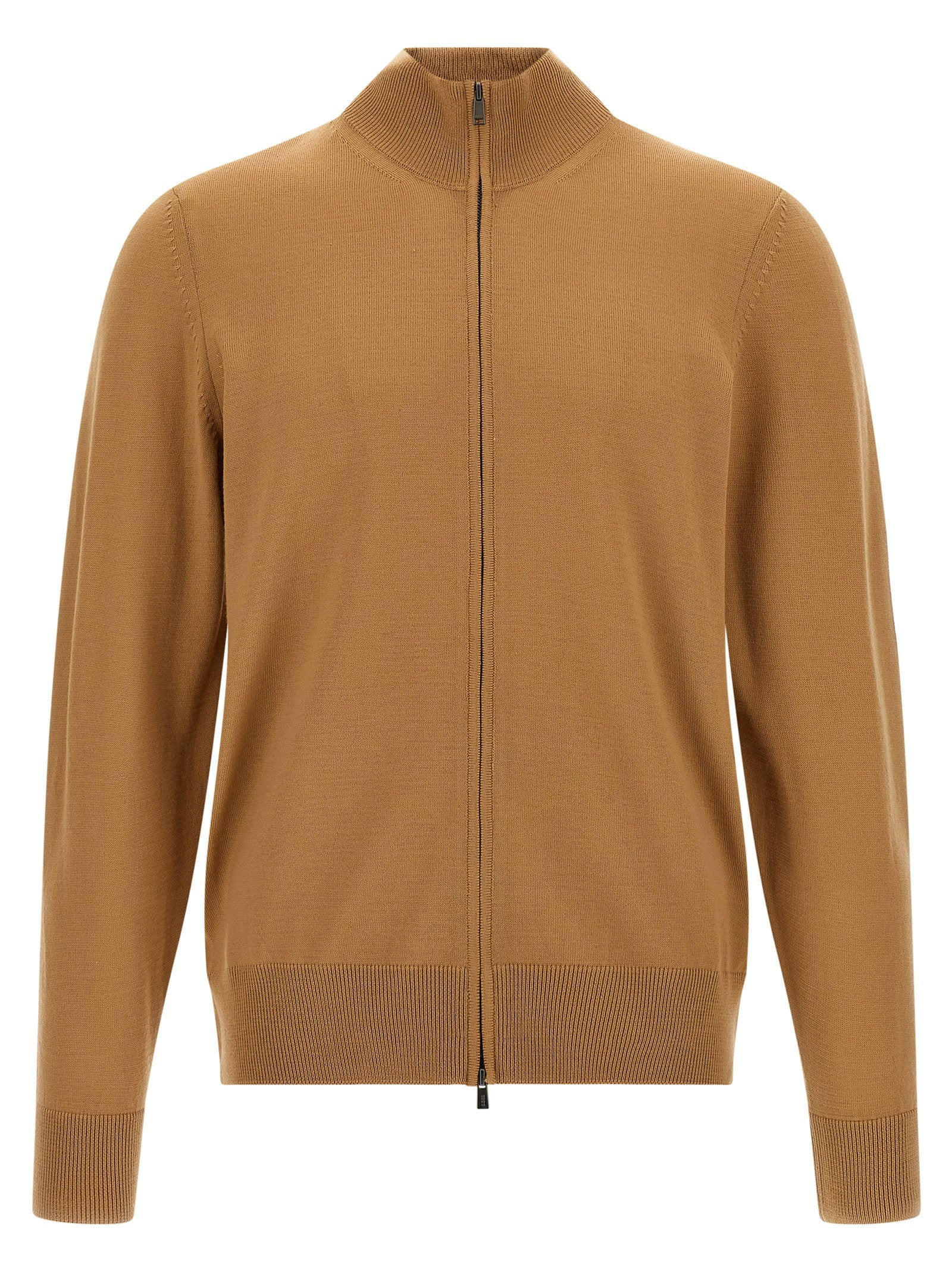Hugo Boss Virgin Wool Shaved Knit Cardigan — camel | Italist Inc.