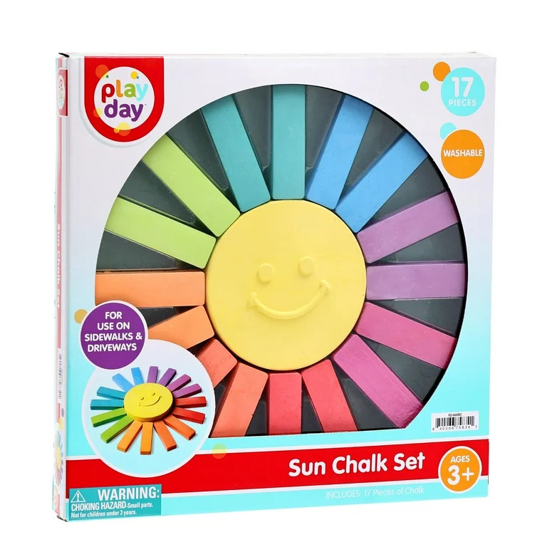 Play Day Sun Chalk Set, Multi-Color, Washable, Ages 3+, 17 Pieces | Walmart (US)