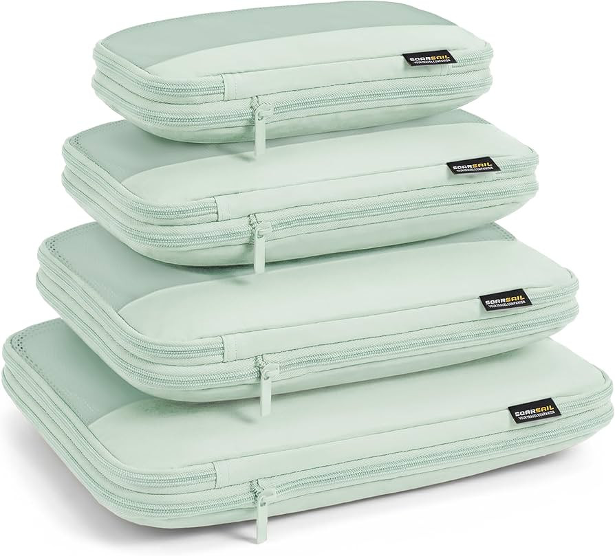 4 Piece Compression Packing Cubes for 3\u20137 Day Travel, Light Green | Amazon (US)
