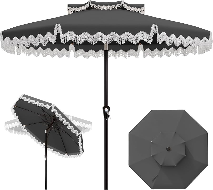 AreShark 9FT Patio Umbrella with Fringe, Wind-Resistant Fiberglass 8 Ribs Tassel Outdoor Umbrella... | Amazon (US)