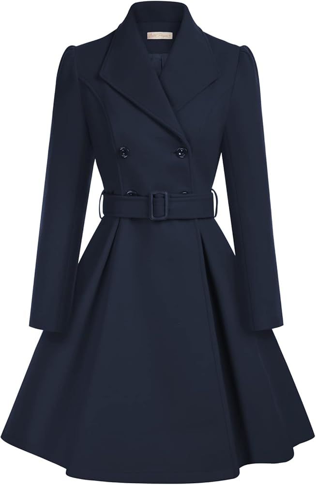 Belle Poque Women's Double Breasted Dress Coats Winter Trench Jacket with Belt | Amazon (US)