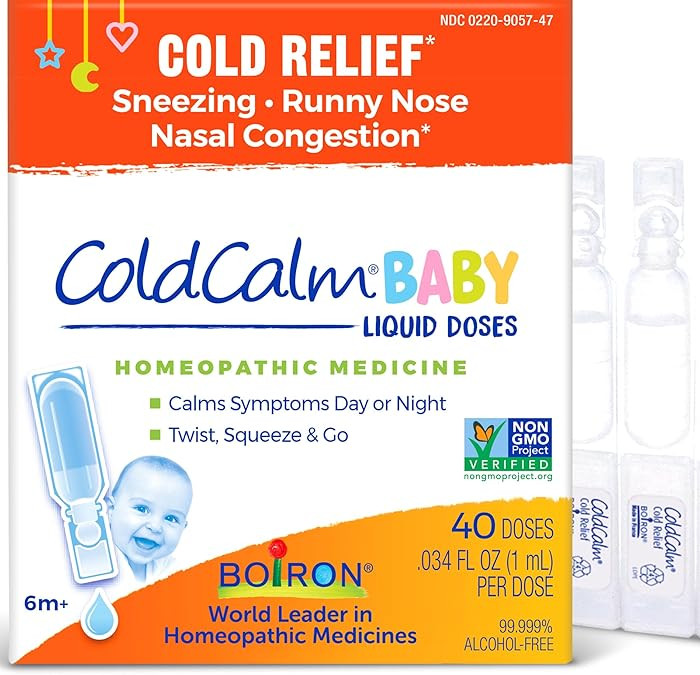 Boiron ColdCalm Baby 40 Count Bundle - Single-Use Drops for Relief from Cold Symptoms of Sneezing, Runny Nose, and Nasal Congestion - Sterile, Non-Drowsy Calm (8 Packets with 5 Liquid Doses) | Amazon (US)