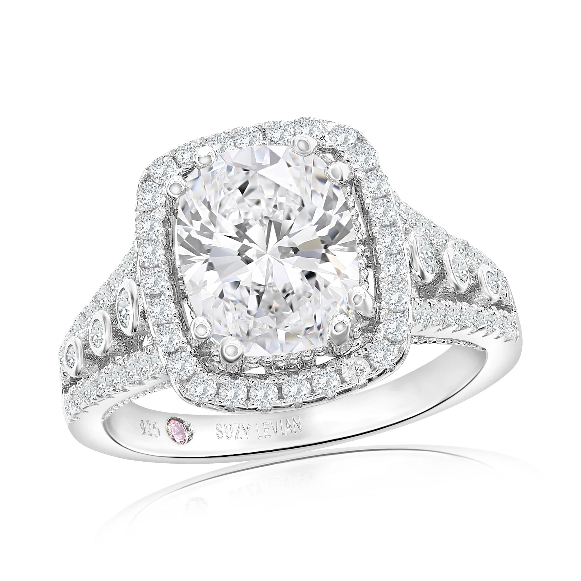 Suzy Levian White Sterling Silver White Cubic Zirconia Engagement Ring | SUZY LEVIAN