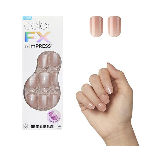 KISS imPRESS No Glue Mani Press On Nails, ColorFX, 'Starstruck', Beige, Short Size, Squoval Shape, Includes 30 Nails, Prep Pad, Instructions Sheet, 1 Manicure Stick, 1 Mini File | Amazon (US)