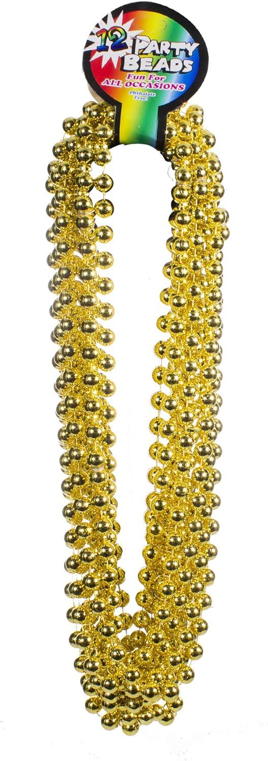 Windy City Novelties - 12 Pack Gold 33" Inch Round Gold Metallic Bead Necklace for Women - 4th of... | Amazon (US)