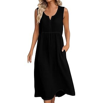 Linen Dress for Women Sleeveless Beach Vacation Flowy Gauze Lightweight Midi Dresses Casual Trend... | Amazon (US)