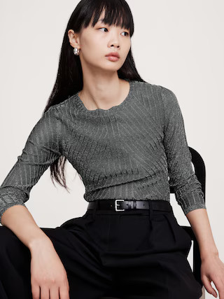 Metallic Ribbed Sweater Top | Banana Republic (US)