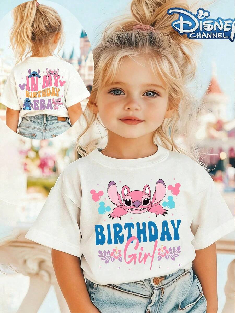 LocalDisneyStitch's Birthday Themed Girls' T-Shirt With Double Prints On The Front And Back, In M... | SHEIN