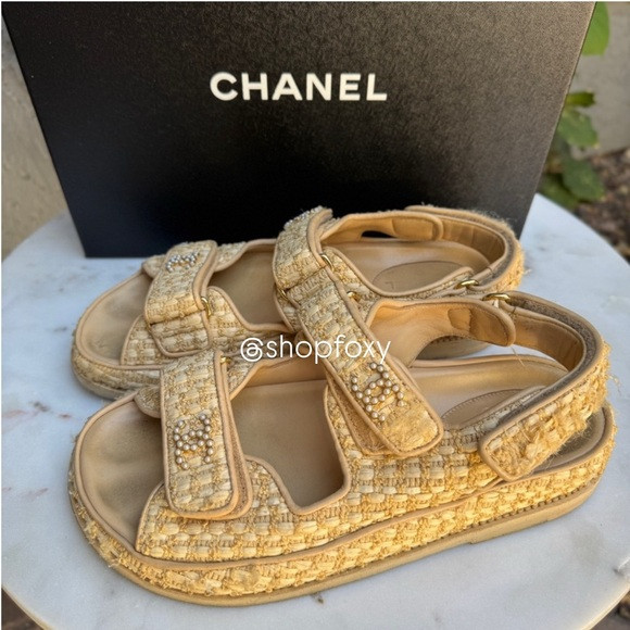 Chanel Raffia Woven Braided Pearl CC Logo Mule Dad Sandal | Poshmark