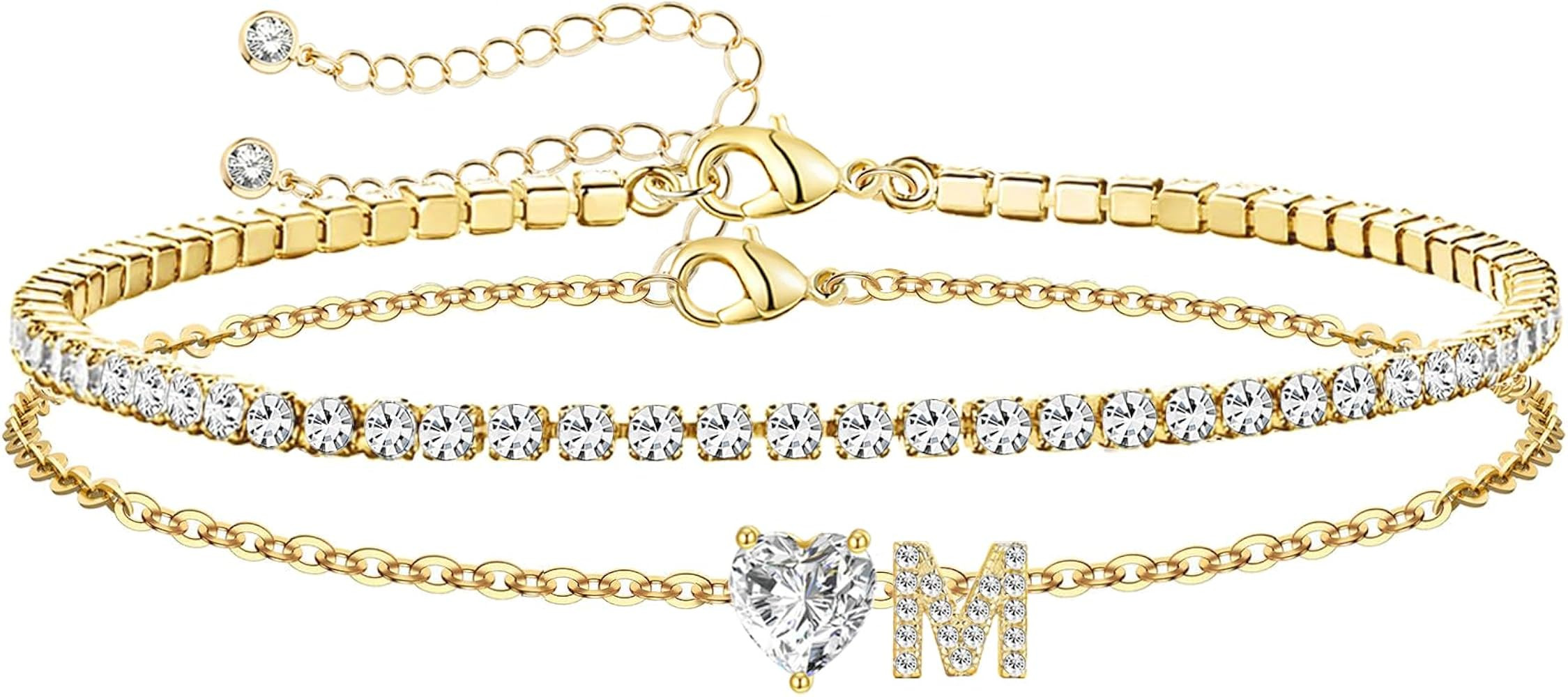 Gold Bracelets for Women Trendy Dainty 14K Gold Plated Layered Initial Tennis Bracelets for Women... | Amazon (CA)