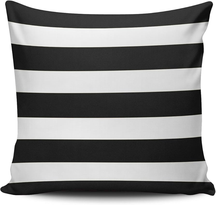 Hoooottle Custom Fancy Plush Black and White Stripe Euro Square Pillowcase Zippered One Side Prin... | Amazon (US)