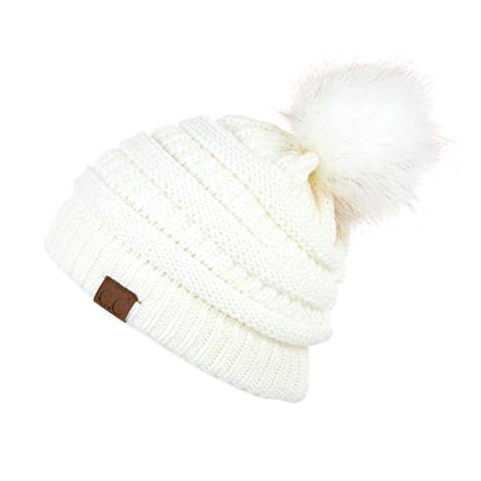 CC Exclusives Unisex Solid Ribbed Beanie with Pom (HAT-43) (Ivory Amazon) | Amazon (US)