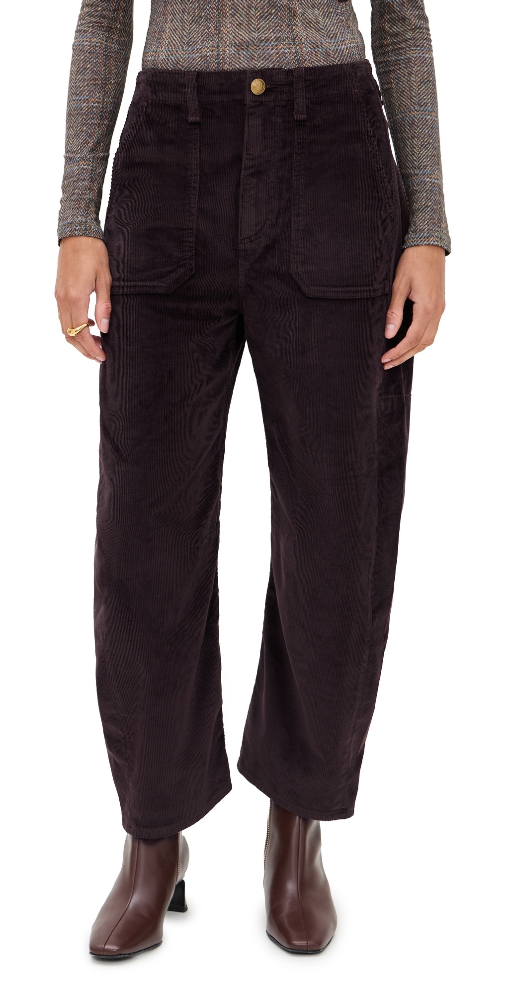 rag & bone Charlie High Rise Ankle Barrel Corduroy Pants Dark Brown 34 | Shopbop