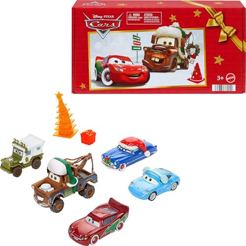 Mattel Disney and Pixar Cars Toy Multipack, Set of 5 Winter-Themed Vehicles Including a Holiday Hotshot Lightning McQueen & 2 Plastic Accessories (Amazon Exclusive) | Amazon (US)