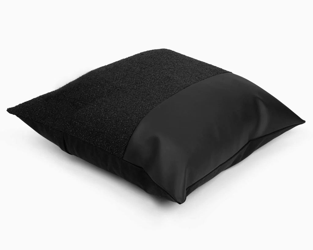 Black Boucle Floor PIllow with Faux Leather Accent | Coterie, Brooklyn