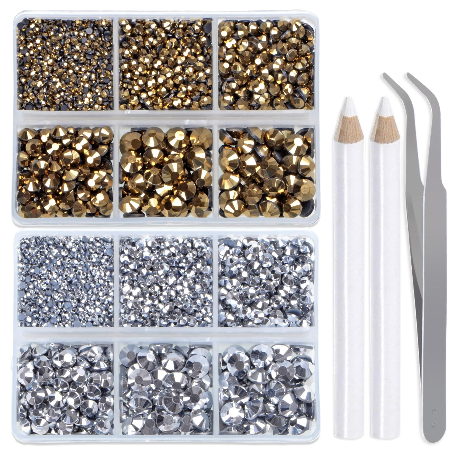 LPBeads 6400 Pieces Gold and Silver Hotfix Rhinestones Flat Back 5 Mixed Sizes Crystal Round Glas... | Amazon (US)