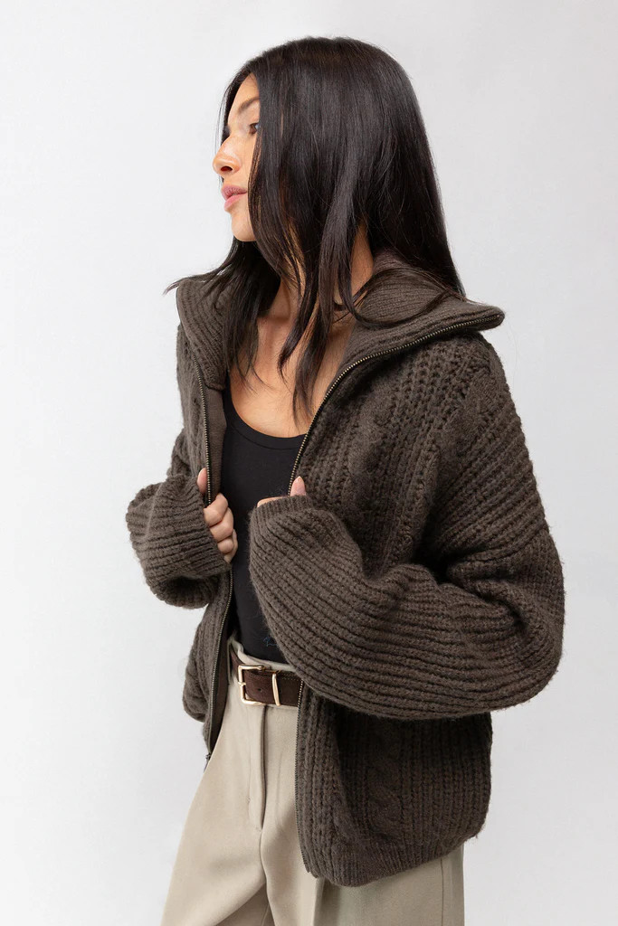 CABLE KNIT COLLARED CARDIGAN | OAK + FORT