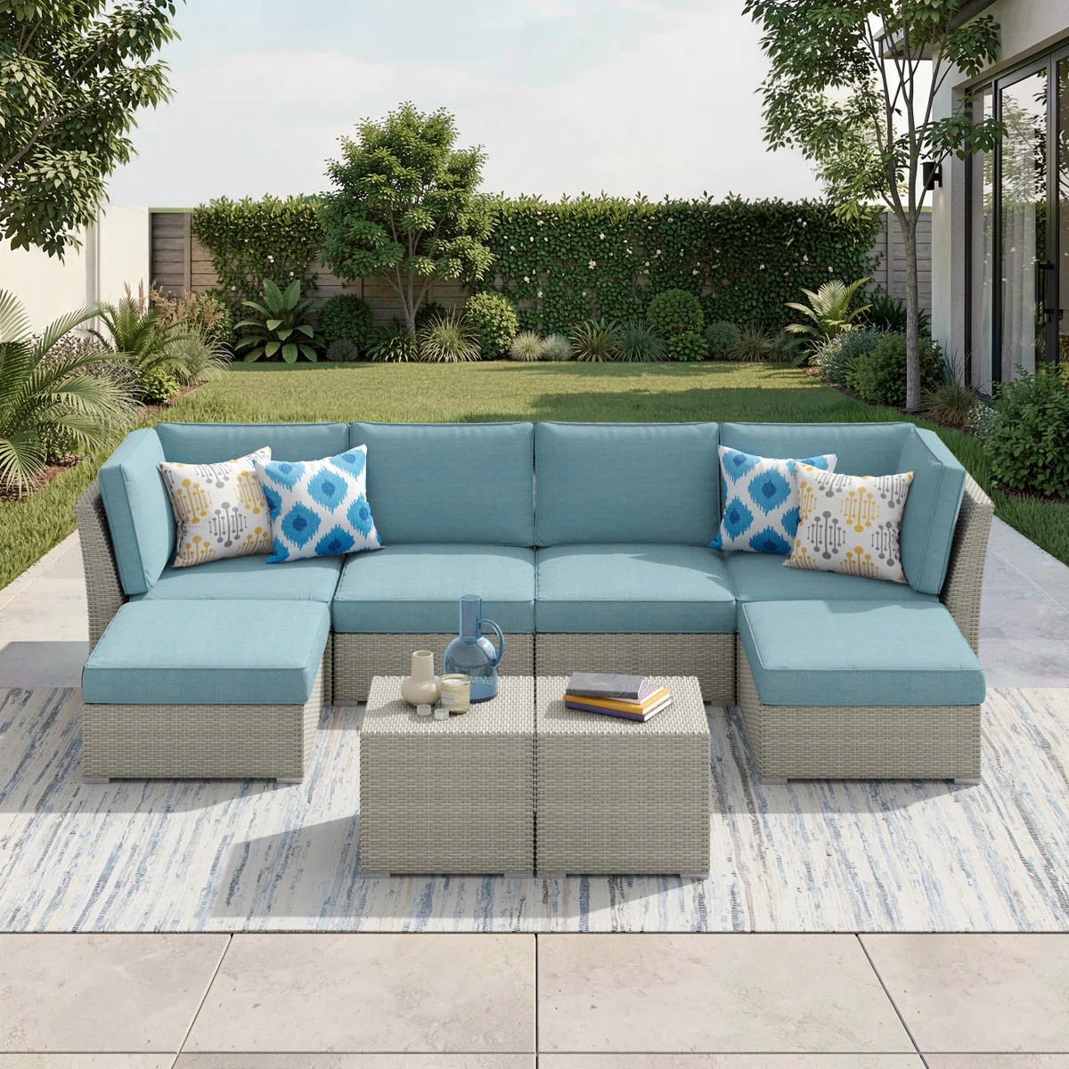 Baecher 6 - Person Wicker / Rattan Outdoor Sectional Seating Group with Cushions & Pillows (Fully... | Wayfair North America
