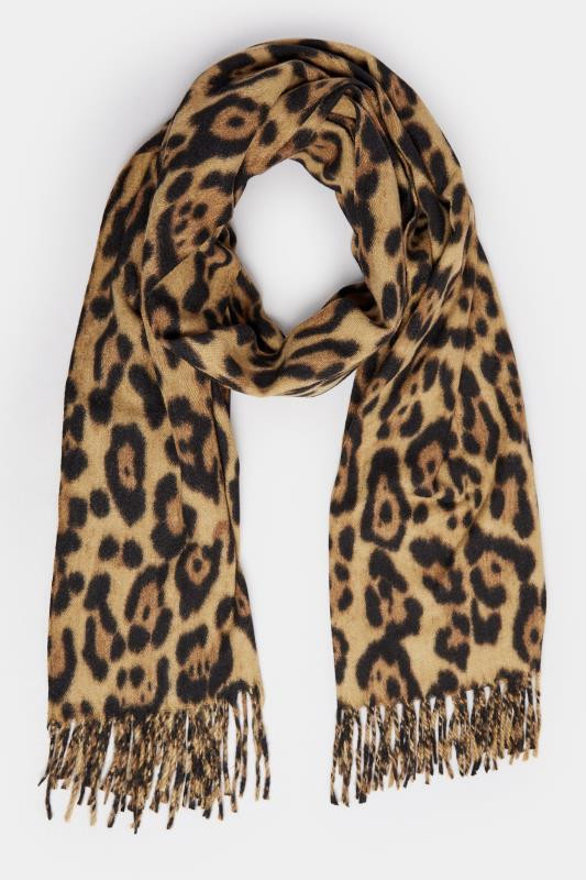 Beige Brown Leopard Print Scarf | Yours Clothing UK
