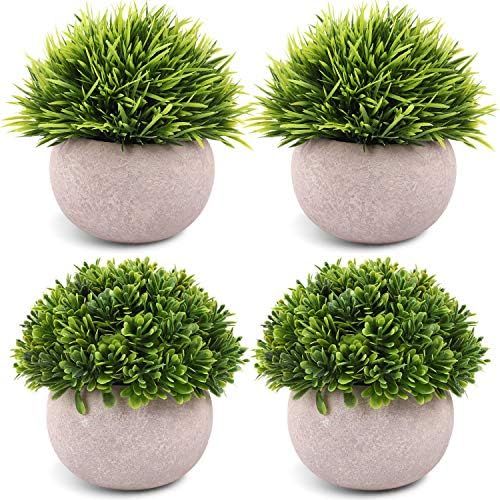 CEWOR 4 Packs Artificial Potted Plants Bathroom Home Office Decor Mini Fake Greenery Faux Topiary Sh | Amazon (US)