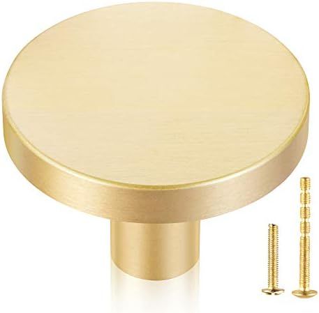 QogriSun 5-Pack Solid Brass Cabinet Knobs, 1-5/16-Inch Diameter, Round Gold Dresser Drawer Pulls ... | Amazon (US)