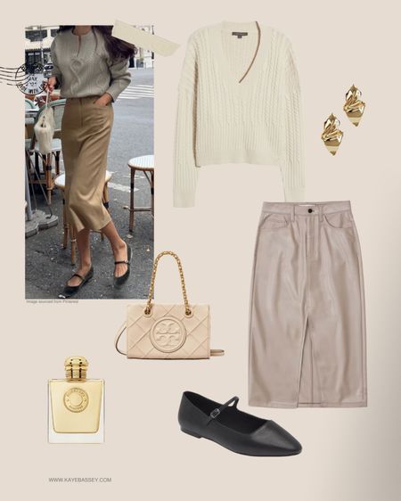 Parisian inspired fall outfit 
- cableknit sweater 
- faux leather midi skirt 
- ballet flats
- gold jewelry 

Fall outfit idea, paris, fall trends, workwear inspiration 

#LTKSeasonal #LTKstyletip #LTKworkwear