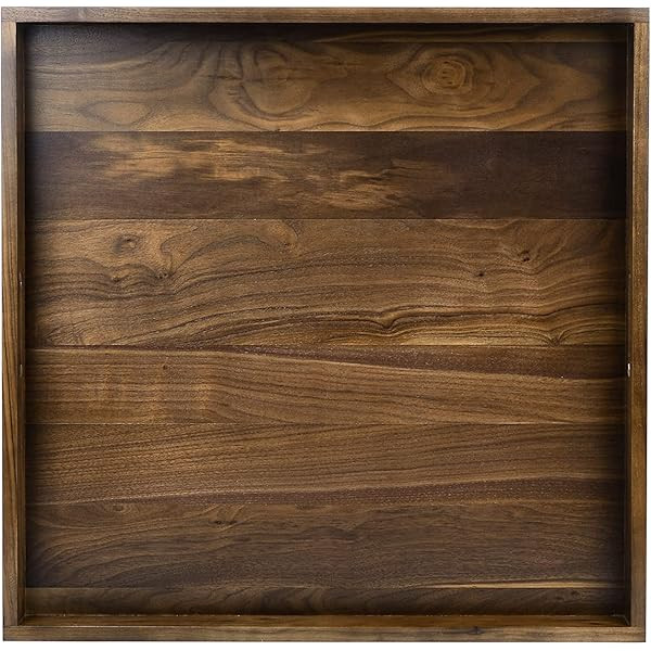 KINGCRAFT 19 x 19 inches Large Square Ottoman Table Tray Wooden Solid Serving Tray with Handle Black | Amazon (US)