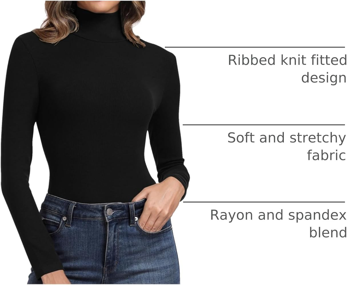 PALINDA Women's Ribbed Turtleneck Fitted Long Sleeve Shirts Basic Thermal Layering Tops | Amazon (US)