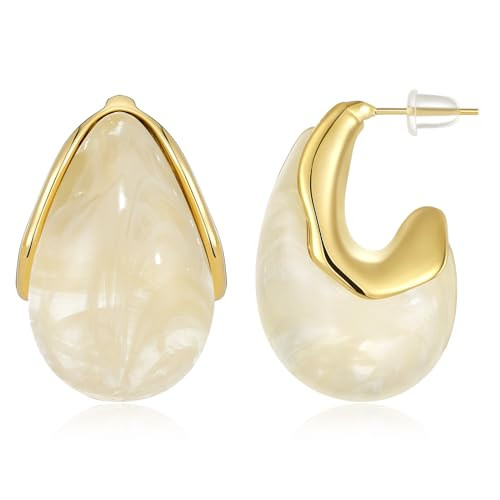 KissYan Acrylic Teardrop Earrings for Women, 14K Gold Plated Resin Chunky Hoop Earrings, Lightwei... | Amazon (US)